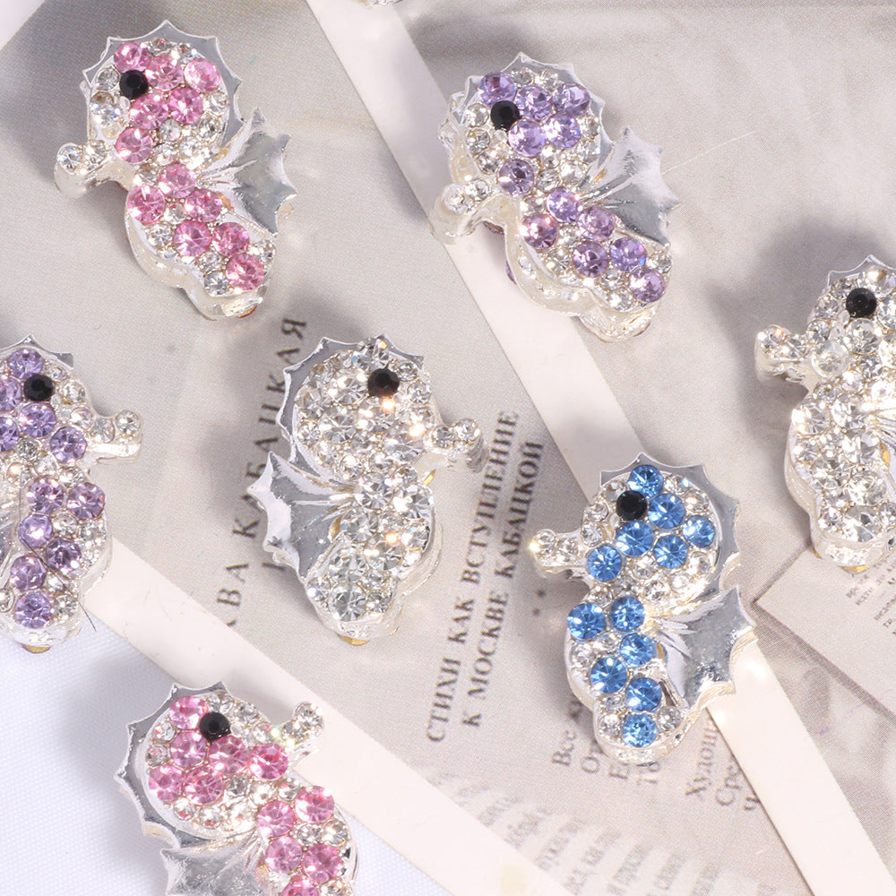 Wholesale double-sided alloy full diamond seahorse straight hole DIY loose beads